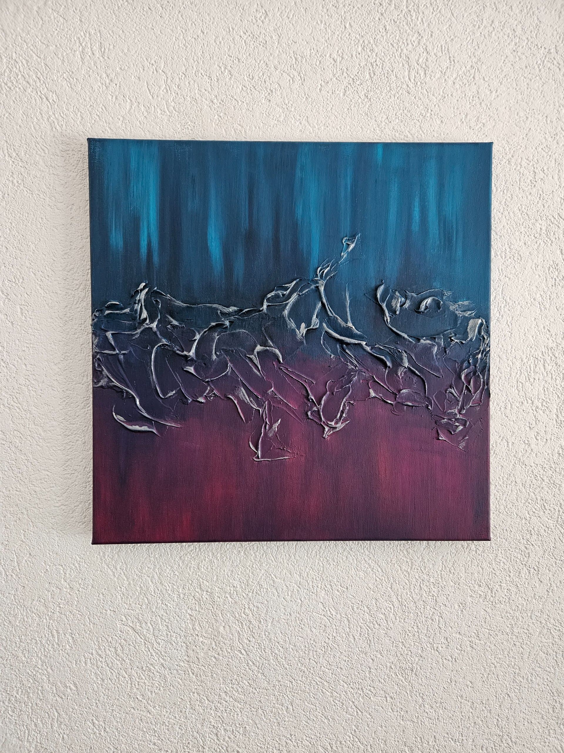 Mixed-Media-Gemälde in Blau und Violett